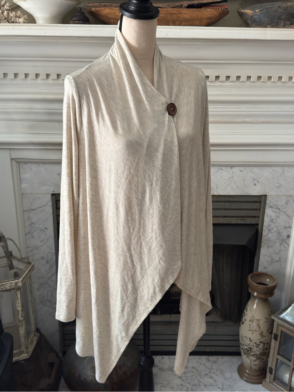 bobeau Cream Draped Button-Front Women's Poncho Cardigan